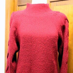 Legging sweater, turtleneck, braided sleeves, dark red